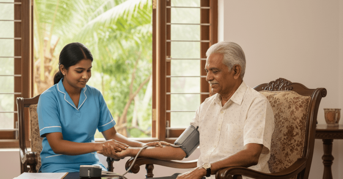 Medical professional supporting a patient at home